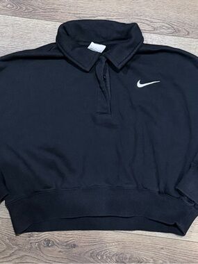 Nike Black Polo Collar Sweatshirt with White Tag Logo